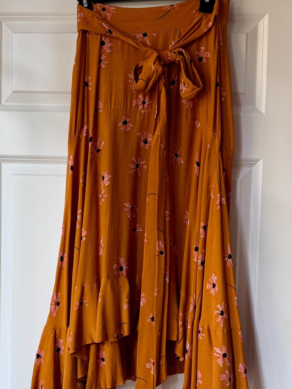 Faithfull the Brand Gold Floral High-Low Tie-Waist Skirt.